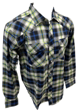 Load image into Gallery viewer, Men&#39;s RODEO WESTERN COUNTRY BLUE GREEN PLAID PEARL SNAP UP BUTTONS TWO FRONT POCKETS Shirt Lucky Cowboy
