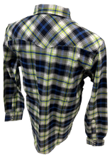 Load image into Gallery viewer, Men&#39;s RODEO WESTERN COUNTRY BLUE GREEN PLAID PEARL SNAP UP BUTTONS TWO FRONT POCKETS Shirt Lucky Cowboy
