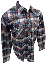 Load image into Gallery viewer, Men&#39;s RODEO WESTERN COUNTRY BLUE RED PLAID PEARL SNAP UP BUTTONS TWO FRONT POCKETS Shirt Lucky Cowboy
