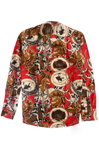 Load image into Gallery viewer, Men&#39;s RODEO WESTERN COUNTRY FASHION GLADIATOR RED BROWN BUTTON UP Shirt Lucky Cowboy
