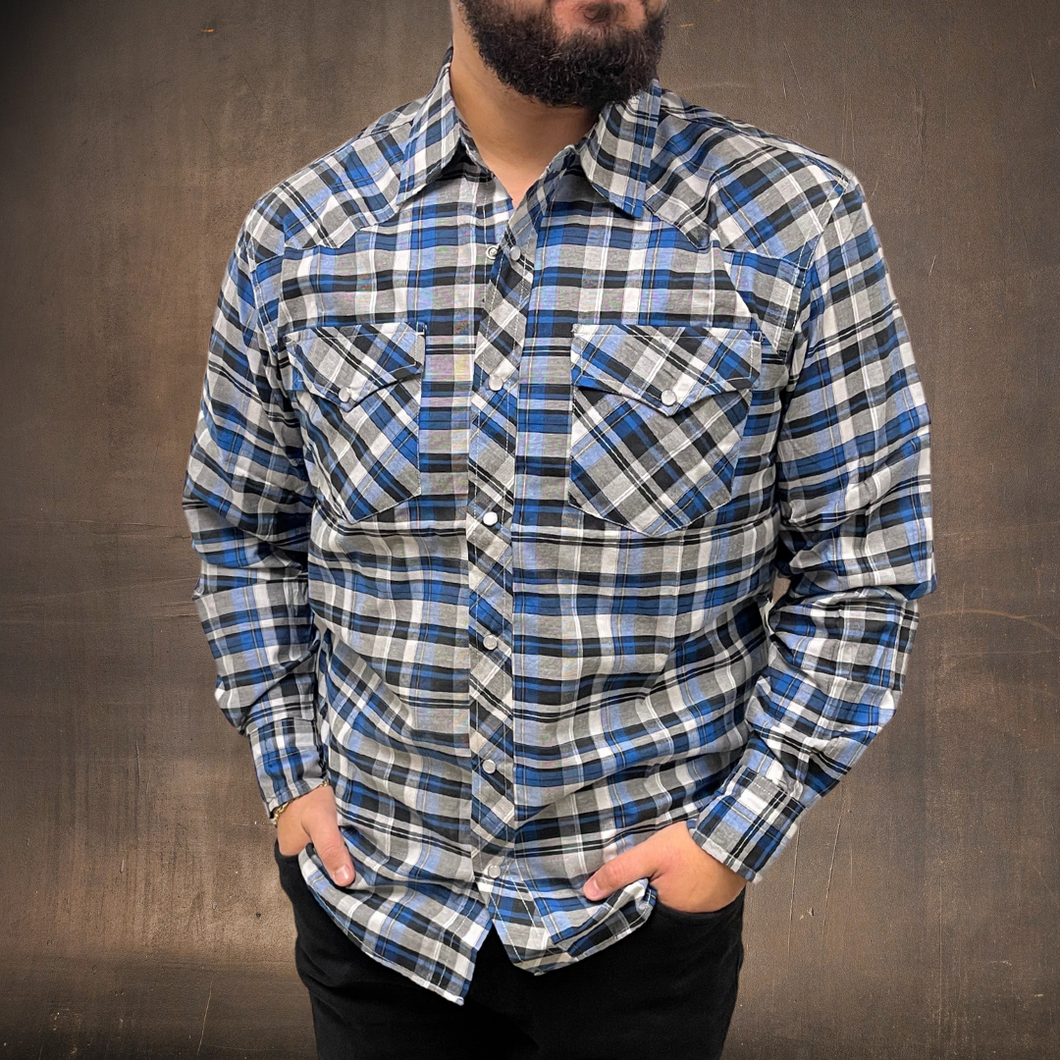 RODEO WESTERN SHIRTS: BLUE GREY PLAID
