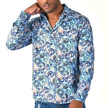 Load image into Gallery viewer, Men&#39;s Rodeo Western Long Sleeve Button Down Dress Shirt Blue White Colorful Paisley All Over Print
