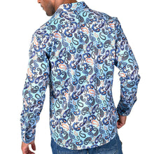Load image into Gallery viewer, Men&#39;s Rodeo Western Long Sleeve Button Down Dress Shirt Blue White Colorful Paisley All Over Print

