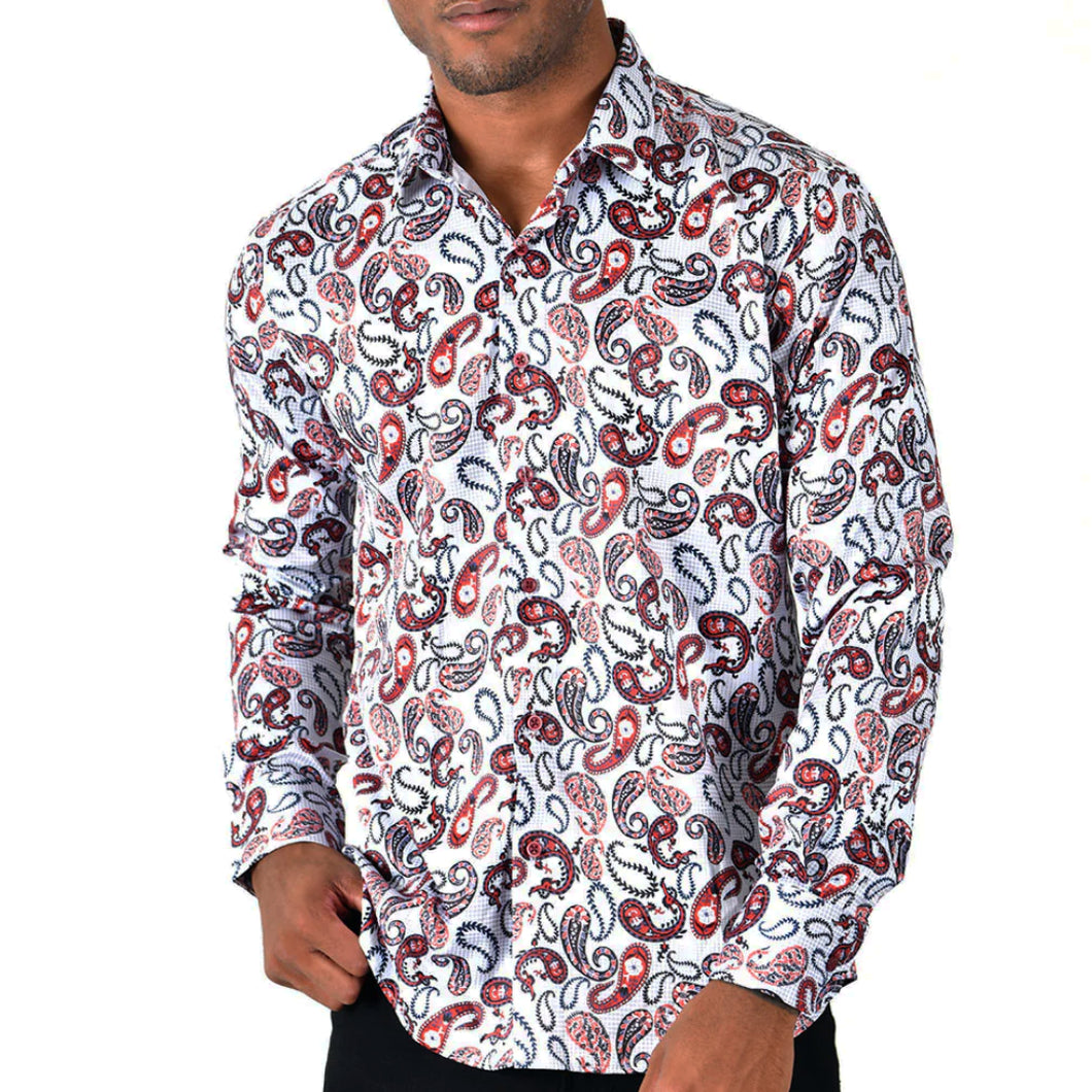 RODEO WESTERN SHIRTS: RED WHITE PAISLEY