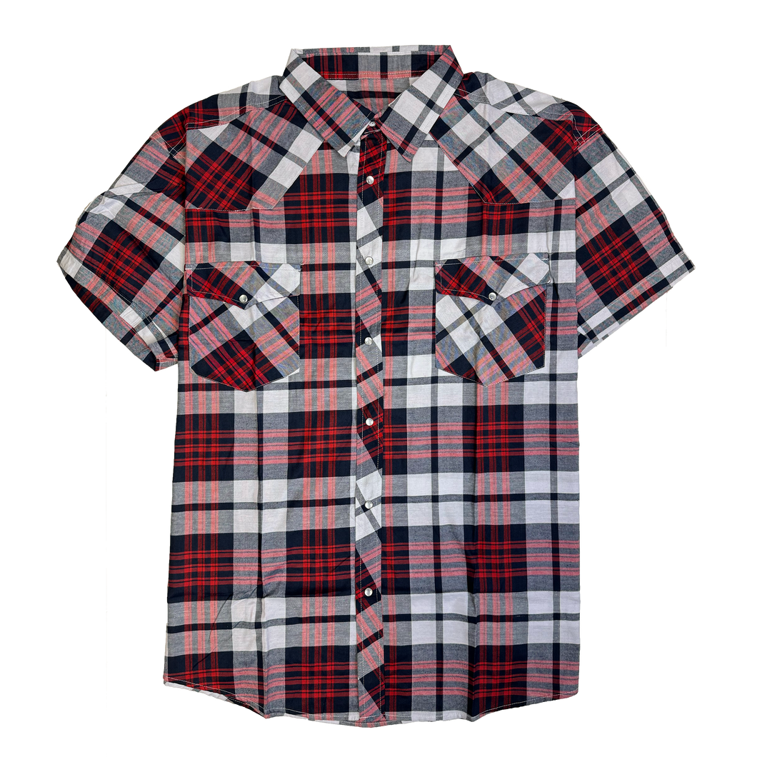RODEO WESTERN SHIRTS: RED & WHITE SHORT SLEEVE PLAID