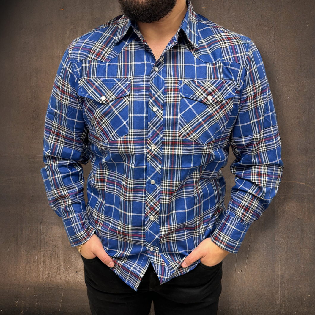 RODEO WESTERN SHIRTS: NAVY BLUE & RED PLAID