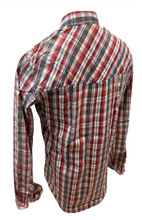 Load image into Gallery viewer, Men&#39;s RODEO WESTERN COUNTRY RED GREY WHITE BLUE PLAID BUTTON UP FRONT POCKETS Shirt Lucky Cowboy
