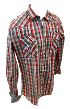 Load image into Gallery viewer, Men&#39;s RODEO WESTERN COUNTRY RED GREY WHITE BLUE PLAID BUTTON UP FRONT POCKETS Shirt Lucky Cowboy
