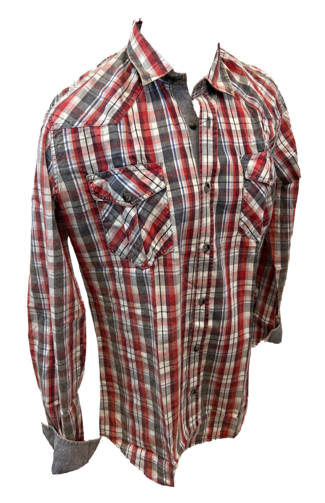 RODEO WESTERN SHIRTS: RED GREY WHITE BLUE PLAID