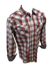 Load image into Gallery viewer, Men&#39;s BIG &amp; TALL RODEO WESTERN COUNTRY GREY WHITE RED PLAID PEARL SNAP UP FRONT POCKETS Shirt Cowboy
