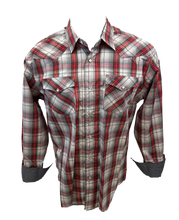 Load image into Gallery viewer, Men&#39;s BIG &amp; TALL RODEO WESTERN COUNTRY GREY WHITE RED PLAID PEARL SNAP UP FRONT POCKETS Shirt Cowboy
