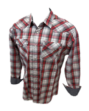 Load image into Gallery viewer, Men&#39;s BIG &amp; TALL RODEO WESTERN COUNTRY GREY WHITE RED PLAID PEARL SNAP UP FRONT POCKETS Shirt Cowboy

