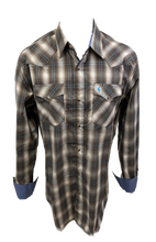 Load image into Gallery viewer, Men&#39;s BIG &amp; TALL RODEO WESTERN COUNTRY BROWN BLUE PLAID PEARL SNAP UP FRONT POCKETS Shirt Cowboy
