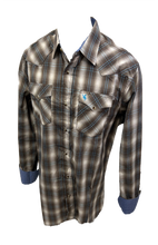 Load image into Gallery viewer, Men&#39;s BIG &amp; TALL RODEO WESTERN COUNTRY BROWN BLUE PLAID PEARL SNAP UP FRONT POCKETS Shirt Cowboy
