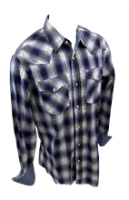 Load image into Gallery viewer, Men&#39;s BIG &amp; TALL RODEO WESTERN COUNTRY BLUE BURGUNDY RED WHITE PLAID PEARL SNAP UP FRONT POCKETS Shirt Cowboy

