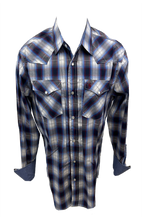 Load image into Gallery viewer, Men&#39;s BIG &amp; TALL RODEO WESTERN COUNTRY BLUE BURGUNDY RED WHITE PLAID PEARL SNAP UP FRONT POCKETS Shirt Cowboy
