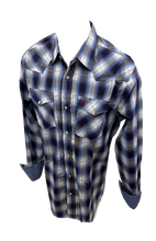 Load image into Gallery viewer, Men&#39;s BIG &amp; TALL RODEO WESTERN COUNTRY BLUE BURGUNDY RED WHITE PLAID PEARL SNAP UP FRONT POCKETS Shirt Cowboy
