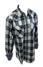 Load image into Gallery viewer, Men&#39;s BIG &amp; TALL RODEO WESTERN COUNTRY WHITE BLUE PLAID PEARL SNAP UP FRONT POCKETS Shirt Cowboy
