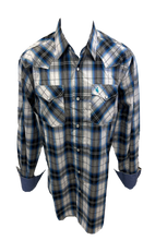 Load image into Gallery viewer, Men&#39;s BIG &amp; TALL RODEO WESTERN COUNTRY WHITE BLUE PLAID PEARL SNAP UP FRONT POCKETS Shirt Cowboy
