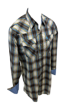 Load image into Gallery viewer, Men&#39;s BIG &amp; TALL RODEO WESTERN COUNTRY BROWN BLUE PLAID PEARL SNAP UP FRONT POCKETS Shirt Cowboy
