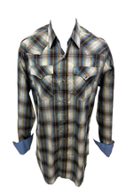 Load image into Gallery viewer, Men&#39;s BIG &amp; TALL RODEO WESTERN COUNTRY BROWN BLUE PLAID PEARL SNAP UP FRONT POCKETS Shirt Cowboy

