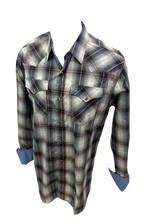 Load image into Gallery viewer, Men&#39;s BIG &amp; TALL RODEO WESTERN COUNTRY BROWN BLUE PLAID PEARL SNAP UP FRONT POCKETS Shirt Cowboy
