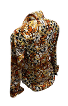Load image into Gallery viewer, LADIES RODEO WESTERN SHIRTS: FLORAL GOLD BROWN WHITE FOIL PRINT
