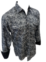 Load image into Gallery viewer, Men&#39;s RODEO WESTERN COUNTRY GREY WHITE PAISLEY SHIRT PEARL SNAP UP BUTTONS COWBOY
