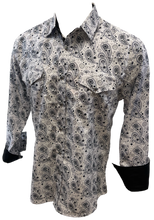 Load image into Gallery viewer, Men&#39;s RODEO WESTERN COUNTRY WHITE BLACK PAISLEY SHIRT PEARL SNAP UP BUTTONS COWBOY
