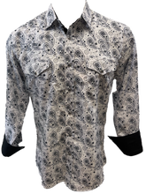 Load image into Gallery viewer, Men&#39;s RODEO WESTERN COUNTRY WHITE BLACK PAISLEY SHIRT PEARL SNAP UP BUTTONS COWBOY
