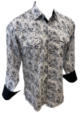 Load image into Gallery viewer, Men&#39;s RODEO WESTERN COUNTRY WHITE BLACK PAISLEY SHIRT PEARL SNAP UP BUTTONS COWBOY
