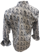 Load image into Gallery viewer, Men&#39;s RODEO WESTERN COUNTRY WHITE BLACK PAISLEY SHIRT PEARL SNAP UP BUTTONS COWBOY
