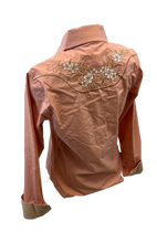 Load image into Gallery viewer, LADIES RODEO WESTERN FLORAL PINK WHITE TRIBAL STITCH Long Sleeve PEARL SNAP UP Western Cowgirl Shirt
