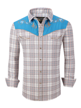 Load image into Gallery viewer, RODEO WESTERN SHIRTS: BLUE WHITE TAN PLAID
