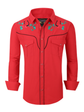Load image into Gallery viewer, Mens RODEO WESTERN COUNTRY RED GREEN BLACK STITCH FLORAL LUCKY HORSESHOE TRIBAL Shirt Cowboy
