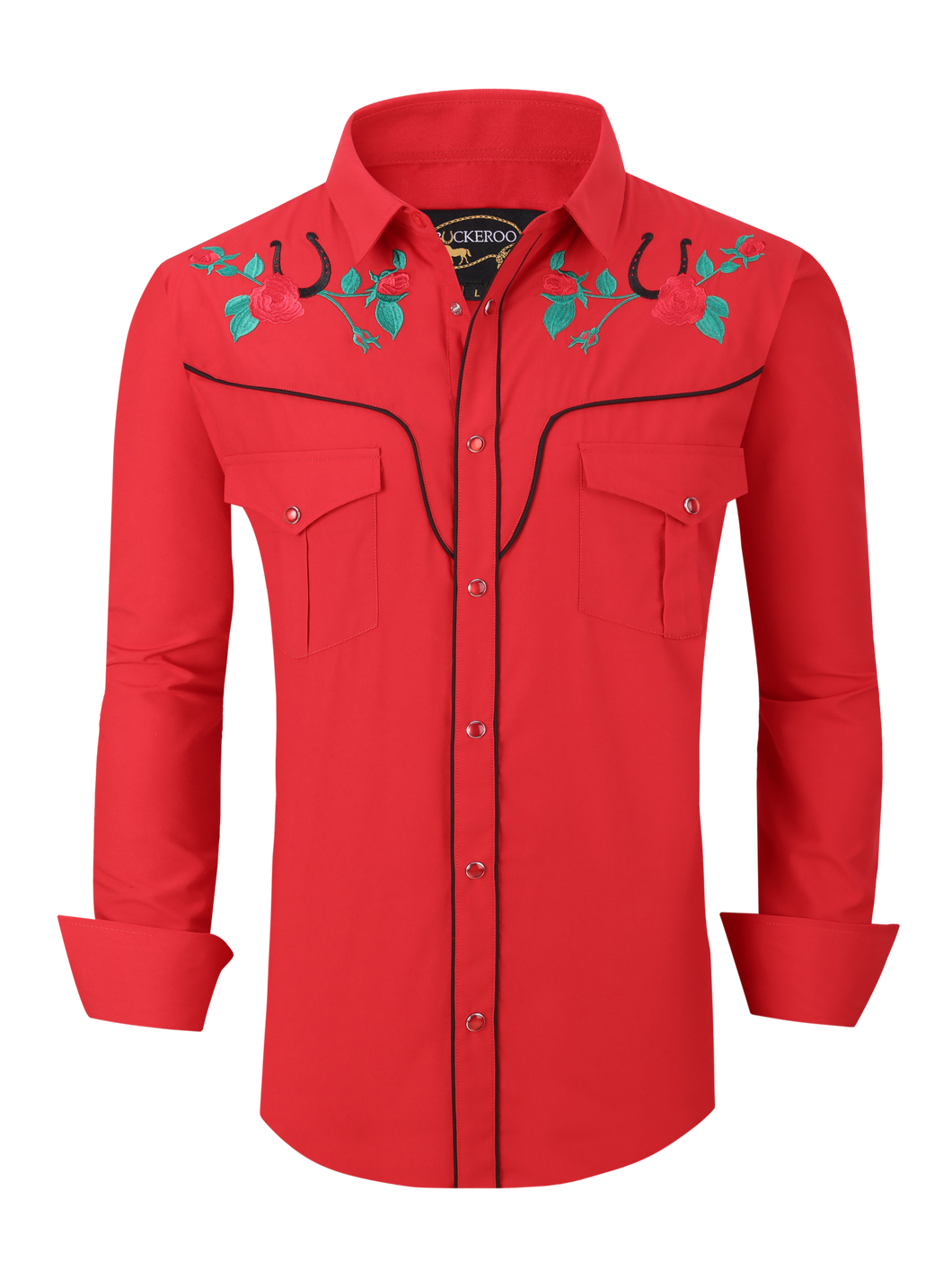 Mens RODEO WESTERN COUNTRY RED GREEN BLACK STITCH FLORAL LUCKY HORSESHOE TRIBAL Shirt Cowboy