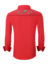 Load image into Gallery viewer, Mens RODEO WESTERN COUNTRY RED GREEN BLACK STITCH FLORAL LUCKY HORSESHOE TRIBAL Shirt Cowboy
