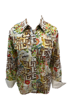 Load image into Gallery viewer, LADIES RODEO WESTERN JUNGLE GREEN BROWN WHITE Long Sleeve PEARL SNAP UP TWO POCKET Western Cowgirl Shirt
