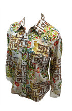 Load image into Gallery viewer, LADIES RODEO WESTERN JUNGLE GREEN BROWN WHITE Long Sleeve PEARL SNAP UP TWO POCKET Western Cowgirl Shirt

