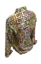 Load image into Gallery viewer, LADIES RODEO WESTERN JUNGLE GREEN BROWN WHITE Long Sleeve PEARL SNAP UP TWO POCKET Western Cowgirl Shirt

