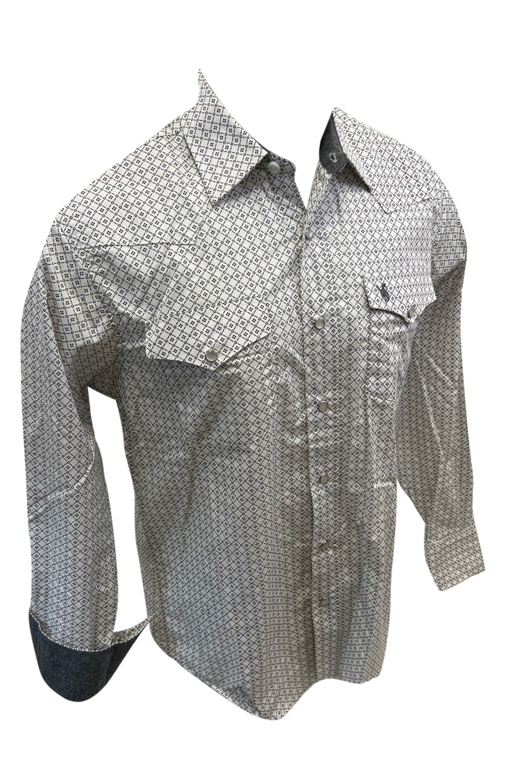 Men RODEO WESTERN COUNTRY WHITE BLACK GEOMETRIC SHAPES SHIRT LUCKY HORSESHOE Cowboy