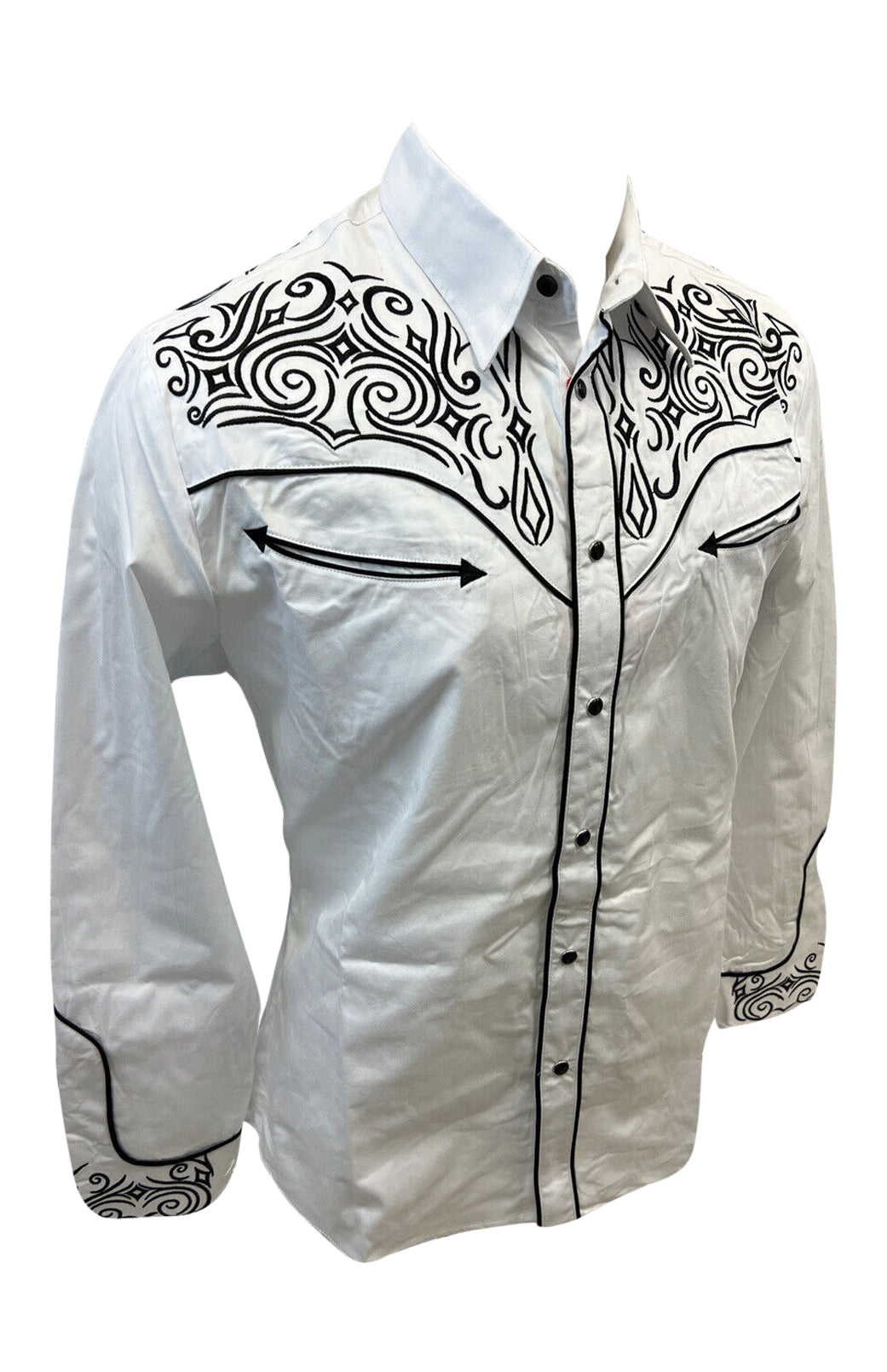 Mens RODEO WESTERN COUNTRY WHITE BLACK STITCH TRIBAL LUCKY HORSESHOE Shirt Cowboy