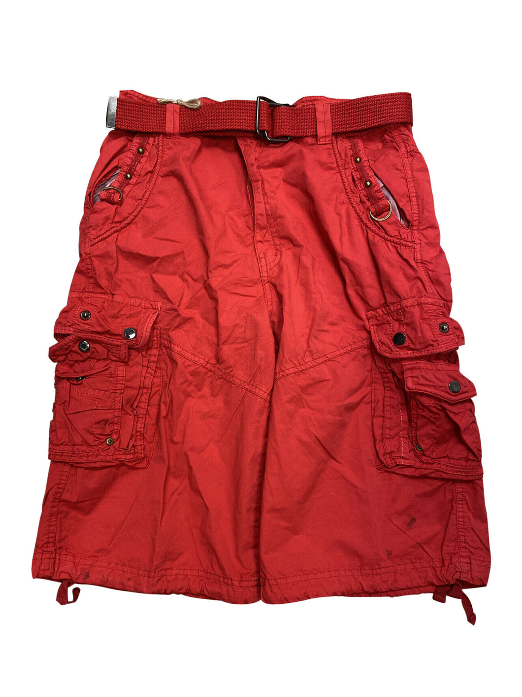 Mens Red Cargo Shorts with Adjustable Belt