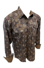 Load image into Gallery viewer, Men RODEO WESTERN COUNTRY BROWN GOLD PAISLEY FLORAL SNAP UP BUTTON DOWN SHIRT
