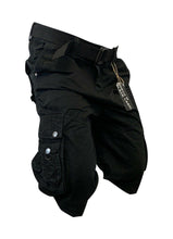 Load image into Gallery viewer, Mens Jet Black Cargo Shorts with Adjustable Belt
