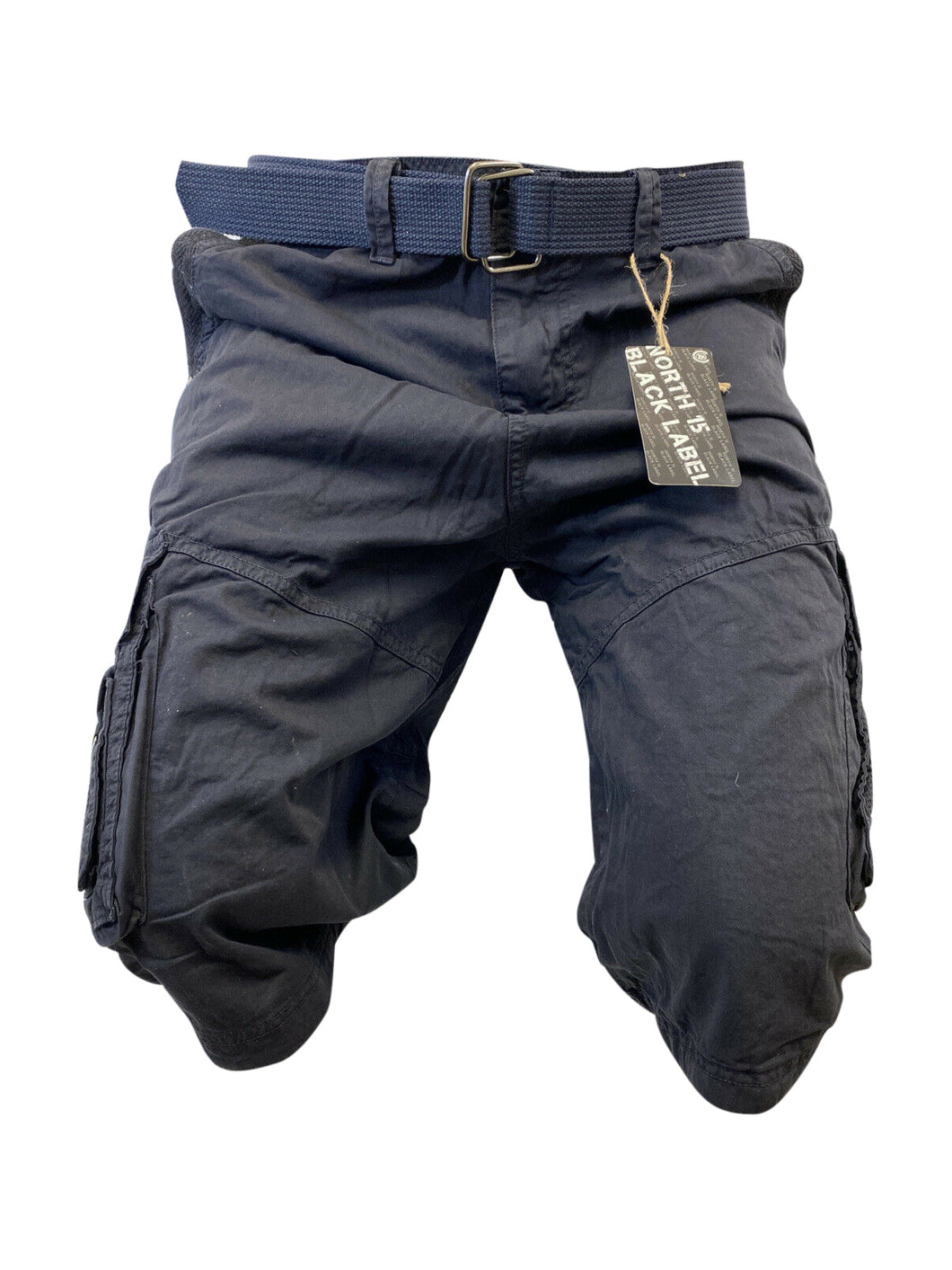 Mens Navy Blue Cargo Shorts with Adjustable Belt