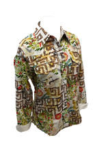 Load image into Gallery viewer, LADIES RODEO WESTERN JUNGLE GREEN BROWN WHITE Long Sleeve PEARL SNAP UP TWO POCKET Western Cowgirl Shirt
