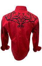 Load image into Gallery viewer, RODEO WESTERN SHIRTS: RED TRIBAL BLACK STITCH
